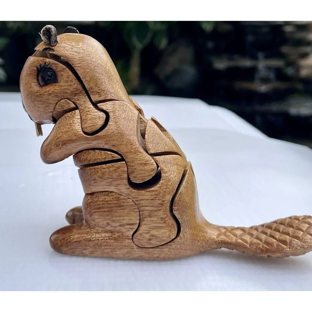 Peter Chapman Style Puzzle 2011 Red Mahogany Beaver 3D Interlocking